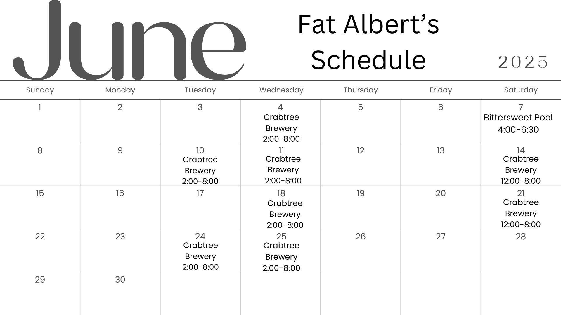 June 2025 food truck schedule